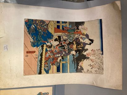 null Deux estampes en couleurs de KUNISADA représentant des jeunes femmes autour...