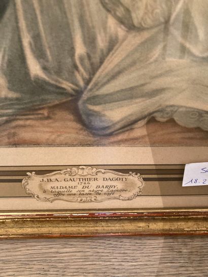 null Lot of 4 miscellaneous frames including a portrait of MMe du Barry after Dagoty,...