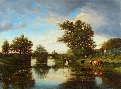 Louis-Victor LEGENTILE (1815-1889) Troupeau en bord de rivière
Huile sur toile signée...