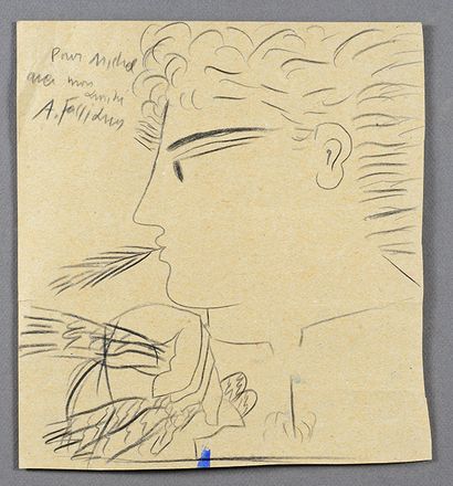 Alekos - Alexandre FASSIANOS (1935-2022) Profil à l'épi de blé
Dessin au crayon noir,...