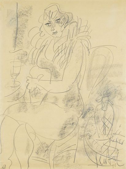 Eugène Paul dit Gen Paul (1895-1975) Femme au café, 1939
Dessin au crayon noir et...