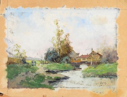 Charles-André Reyne (1873-1917) Paysage à Condé-sur-Noireau
Bord de rivière
Aquarelle...