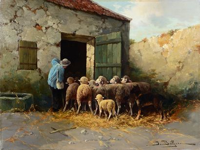 Jules Georges BAHIEU (1860-1895) Interior of a sheepfold
Pair of oils on canvas signed...