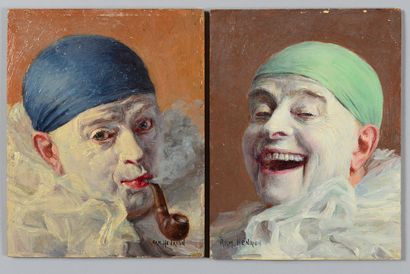 Armand HENRION (1875-1958) Autoportrait à la pipe
Autoportrait au bonnet vert
Paire...