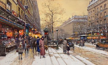 Eugène GALIEN-LALOUE (1854-1941) Les grands boulevards sous la neige le soir
Aquarelle...