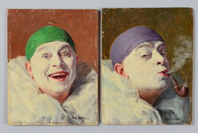 Armand HENRION (1875-1958) Autoportrait au bonnet vert
Autoportrait à la pipe
Paire...