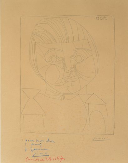Pablo Picasso (1881-1973) Paloma 24-12-52
Lithographie sur vélin. Épreuve dédicacée...