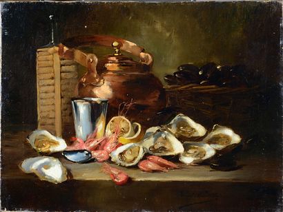Alfred BRUNEL NEUVILLE (1852-1941) Nature morte aux fruits de mer
Paire d'huiles...