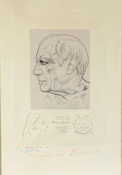 Pablo PICASSO (1881-1973) - Paul LEMAGNY (1905-1977) Portrait of Picasso with remark
Etching...