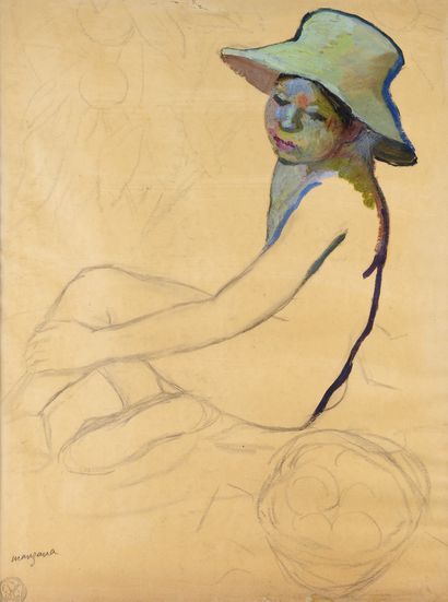 Georges MANZANA PISSARRO (1871-1961) Petit garçon au chapeau
Huile et crayon sur...