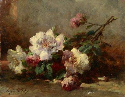 Eugène Petit (1839-1886) Jetée de fleurs
Huile sur toile signée en bas à gauche
32...