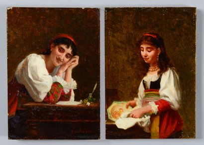 DUCHESNE (XIXe siècle) The dreamer
Woman in the kitchen
Pair of oils on panel signed...