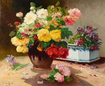 Henri CAUCHOIS (1850-1911) Bouquet de roses
Paire d'huiles sur toile signée en bas...