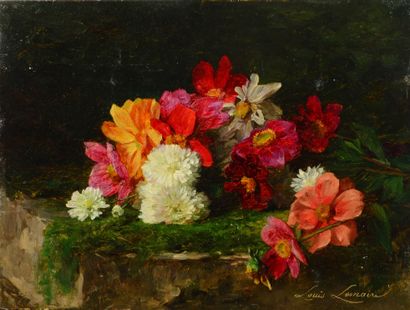 Louis LEMAIRE (1824-1910) Jetée de fleurs
Huile sur panneau signée en bas à droite...