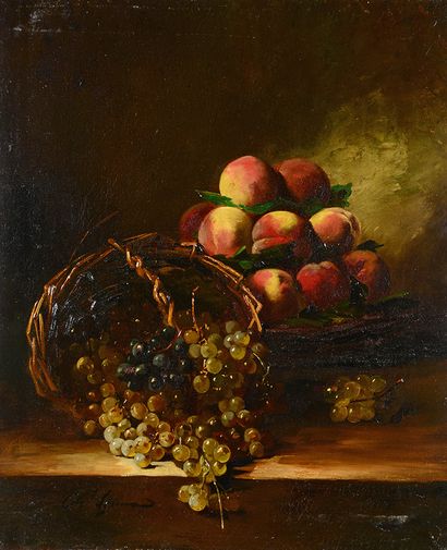 Ch. LEROUX (XIXe siècle) Nature morte aux raisins et pêches
Huile sur toile signée...