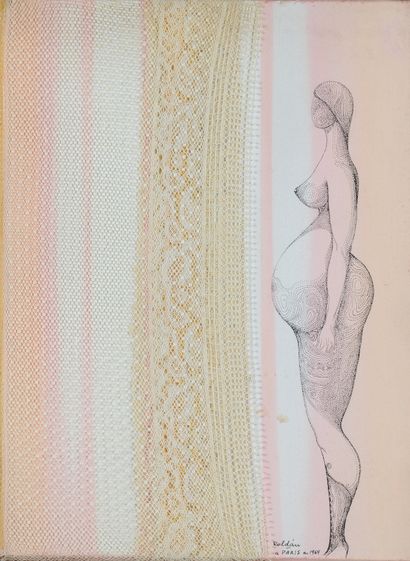 Modesto Roldan (1926-2014) Nude with lace, 1964
Mixed media on cardboard, signed,...