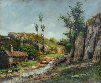 ÉCOLE du XIXe siècle, dans le goût de Gustave COURBET Le moulin à eau, 1873
Huile...