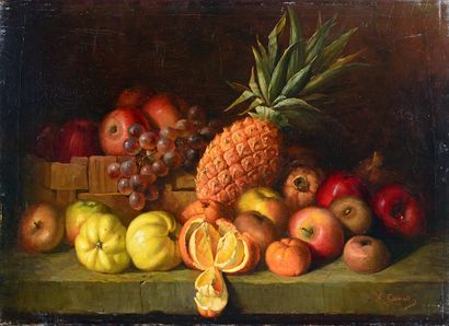 E. GENESTE (XIXe siècle) Natures mortes aux melons et ananas
Paire d'huiles sur toile...