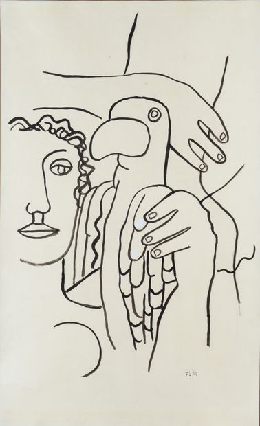 Fernand LÉGER (1881-1955) 
Woman with a parrot

Indian ink drawing heightened with...