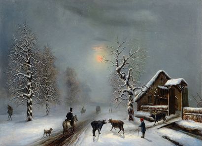 Attribuée à Louis-Claude MALLEBRANCHE (1790-1838) Winter landscape
Oil on canvas...