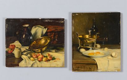 Franck BAIL (1858-1924) Nature morte de cuisine
Paire d'huiles sur panneau signée...