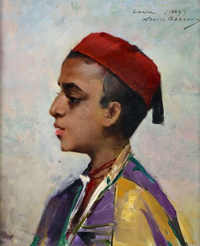 Louise ABBEMA (1858-1927) Le Caire, portrait de jeune égyptien, 1889
Huile sur panneau,...