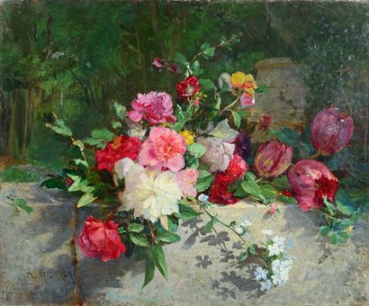 Antoine GRIVOLAS (1843-1902) Jetée de roses
Huile sur toile signée en bas à gauche
50...