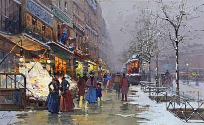 LIEVEN, pseudonyme d'Eugène GALIEN-LALOUE (1854-1941) Les grands boulevards
Aquarelle...
