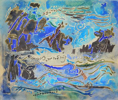 André MARCHAND (1907-1997) Respiration marine aux rochers
Aquarelle, signée en bas...