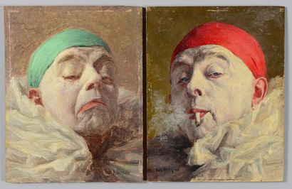 Armand HENRION (1875-1958) Autoportrait à la cigarette
Autoportrait triste
Paire...