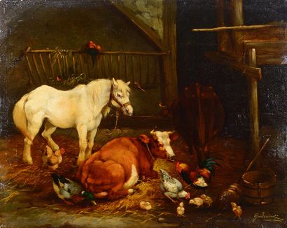 Claude GUILLEMINET (1821-1866) The stable
Oil on panel signed lower right 32,5 x...