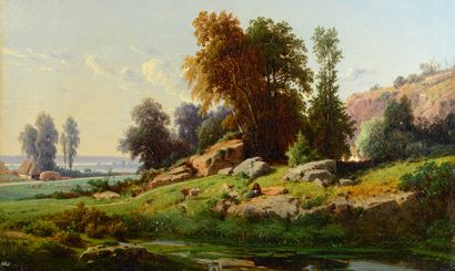 Louis-Auguste LAPITO (1803-1874) Gardienne de chèvres au bord de rivière
Huile sur...