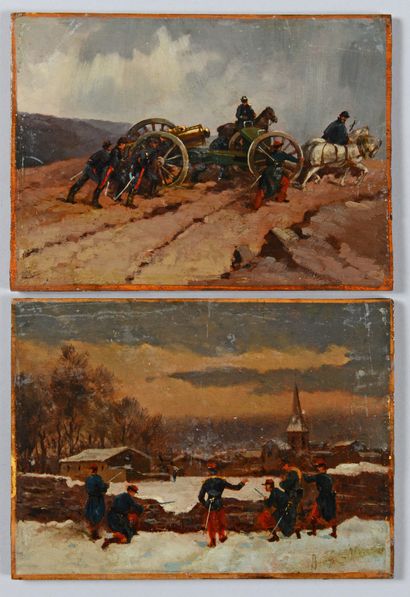 Attribuées à Alphonse-Marie-Adolphe de NEUVILLE (1835-1885) Artillery scene
Battle...