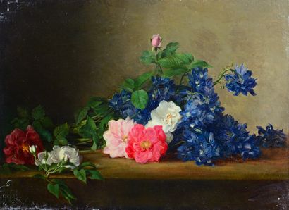 BENEIR (XIXe siècle) Jetée de fleurs
Huile sur toile signée en bas à droite
39 x...