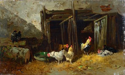Alexandre DEFAUX (1826-1900) Poulailler
Bergerie
Paire d'huiles sur toile signée...
