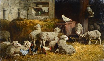 Alexandre DEFAUX (1826-1900) Poulailler
Bergerie
Paire d'huiles sur toile signée...