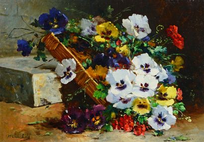 Henri CAUCHOIS (1850-1911) Jetée de pensées
Huile sur toile signée en bas à gauche
33...