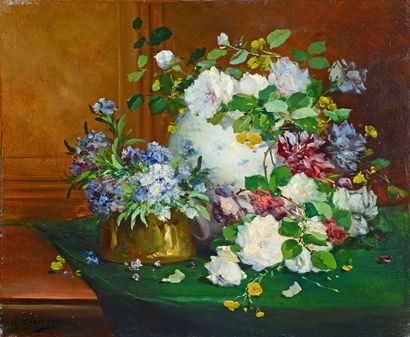 Henri CAUCHOIS (1850-1911) Bouquet de fleurs bleues
Paire d'huiles sur toile signée...