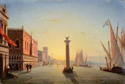 Amédée ROSIER (1831-1898) Vue de Venise, place st Marc
Huile sur panneau signée en...