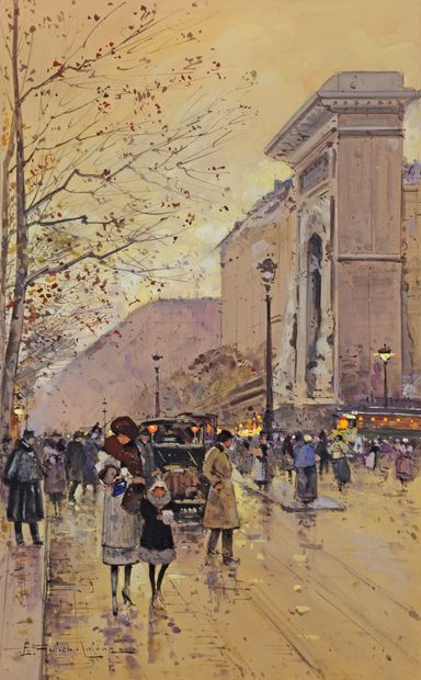 Eugène GALIEN-LALOUE (1854-1941) Porte Saint-Denis le soir
Aquarelle et gouache signée...
