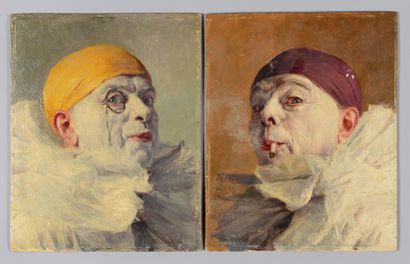 Armand HENRION (1875-1958) Autoportrait au monocle
Autoportrait à la cigarette
Paire...