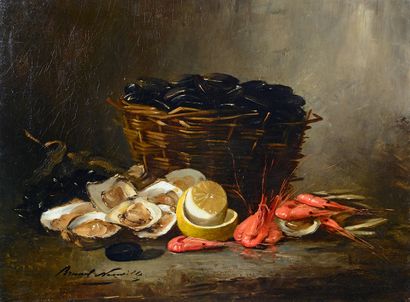 Alfred BRUNEL NEUVILLE (1852-1941) Nature morte aux fruits de mer
Paire d'huiles...