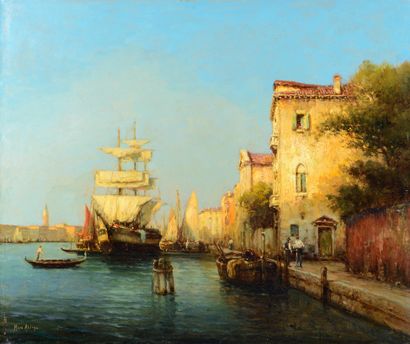 MARC ALDINE (1875-1957) Bateaux à Venise
Huile sur toile signée en bas à gauche
45...