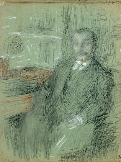 Ernest LAURENT (1859-1929) Portrait d'homme à son bureau
Crayon et rehauts de craie....