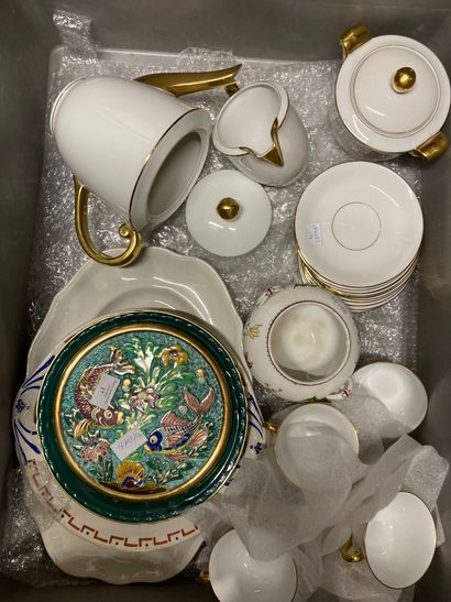 null Part of tea service LIMOGES, white and gold edging including teapot, milk jug,...