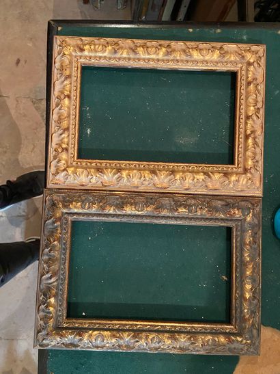 null Square frame with round view in gilded bronze decorated with mascarons and satyrs,...