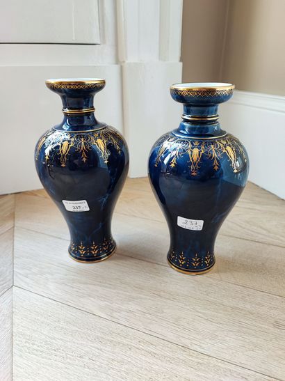 null SEVRES

Paire de vases balustres en porcelaine, fond bleu poudré et doré, à...