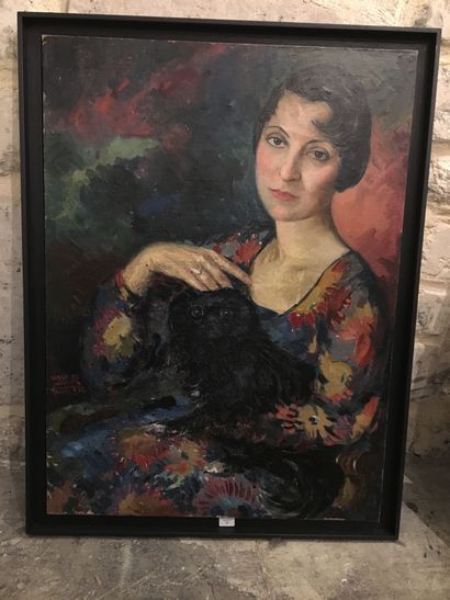 null Portrait de femme au chien,

Huile sur toile portant signature en bas à gauche...