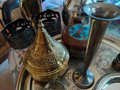 null Lot of silver plated metal and various including napkin rings, pewter dish,...