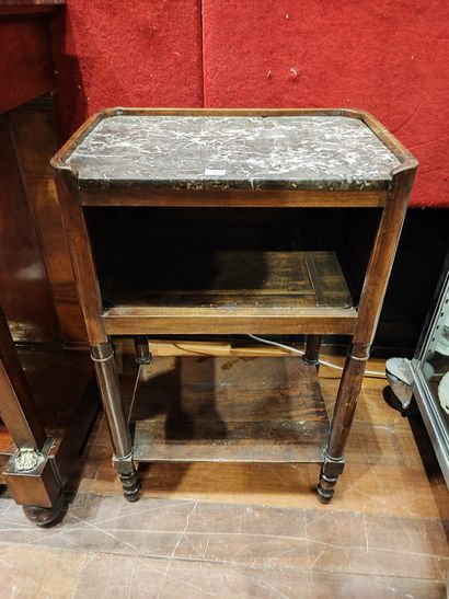 null Bedside table with open niche in stained walnut, grey marble Sainte Anne. 19th...